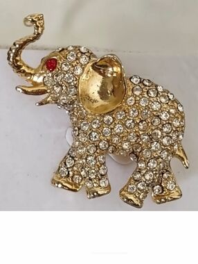 Trunk-up Crystal Encrusted Elephant Brooch